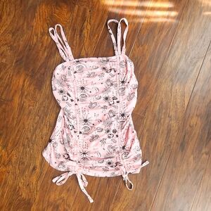 Pink & Black Cinched Tank Top